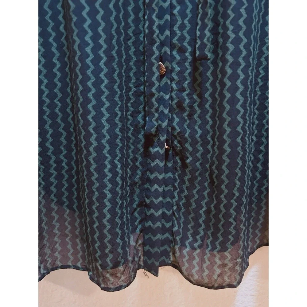 MAEVE Anthropologie Women's XL Viscose Sheer Blouse GREEN &‎ BLUE L/S